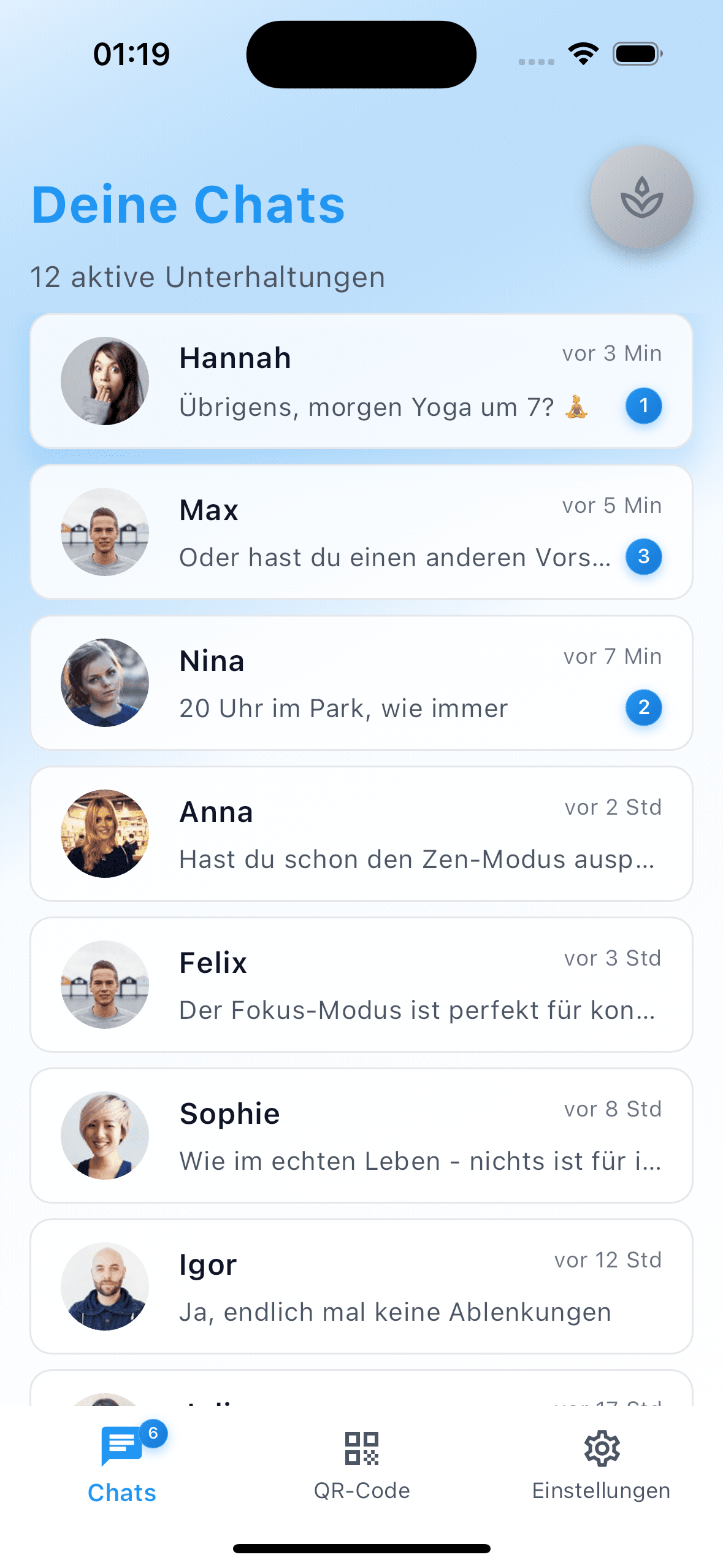 tempra Chat-Liste für übersichtliche Verwaltung aller Unterhaltungen ohne Stress