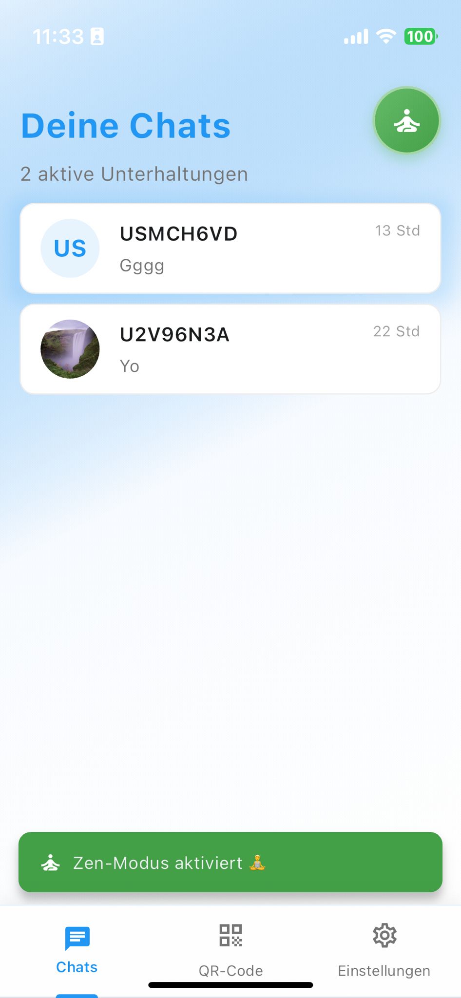 tempra Chat-Ansicht mit Ende-zu-Ende-Verschlüsselung und achtsamer Kommunikation ohne Lesebestätigungen